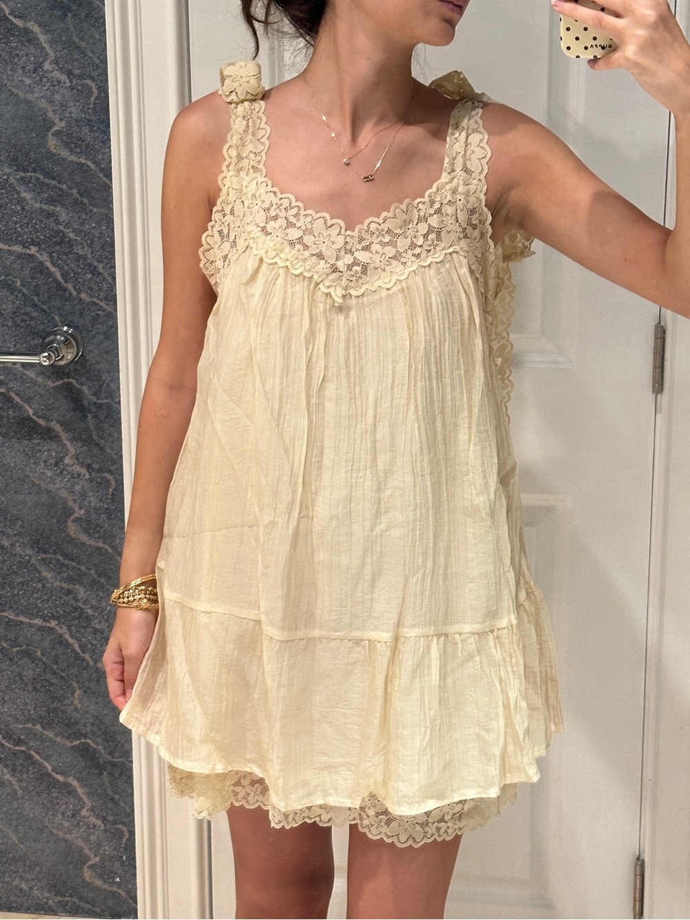 Sleeveless Lace-Trim Mini Dress in Cream